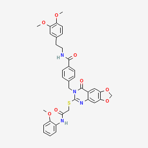 molecular formula C36H34N4O8S B2438020 N-[2-(3,4-dimethoxyphenyl)ethyl]-4-{[6-({[(2-methoxyphenyl)carbamoyl]methyl}sulfanyl)-8-oxo-2H,7H,8H-[1,3]dioxolo[4,5-g]quinazolin-7-yl]methyl}benzamide CAS No. 689757-90-2