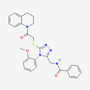 molecular formula C28H27N5O3S B2438042 N-{[4-(2-methoxyphenyl)-5-{[2-oxo-2-(1,2,3,4-tetrahydroquinolin-1-yl)ethyl]sulfanyl}-4H-1,2,4-triazol-3-yl]methyl}benzamide CAS No. 393839-80-0