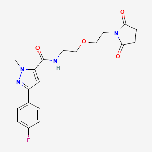 molecular formula C19H21FN4O4 B2438046 N-(2-(2-(2,5-dioxopyrrolidin-1-yl)ethoxy)ethyl)-3-(4-fluorophenyl)-1-methyl-1H-pyrazole-5-carboxamide CAS No. 2034538-15-1
