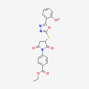 Ethyl 4-(3-((5-(2-hydroxyphenyl)-1,3,4-oxadiazol-2-yl)thio)-2,5-dioxopyrrolidin-1-yl)benzoate