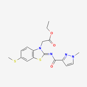 molecular formula C17H18N4O3S2 B2438141 (Z)-ethyl 2-(2-((1-methyl-1H-pyrazole-3-carbonyl)imino)-6-(methylthio)benzo[d]thiazol-3(2H)-yl)acetate CAS No. 1173409-05-6
