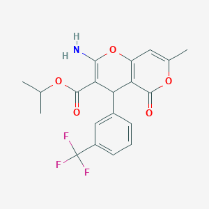 molecular formula C20H18F3NO5 B2438146 propan-2-yl 2-amino-7-methyl-5-oxo-4-[3-(trifluoromethyl)phenyl]-4H,5H-pyrano[3,2-c]pyran-3-carboxylate CAS No. 625373-02-6