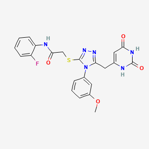 molecular formula C22H19FN6O4S B2438158 2-((5-((2,6-dioxo-1,2,3,6-tetrahydropyrimidin-4-yl)methyl)-4-(3-methoxyphenyl)-4H-1,2,4-triazol-3-yl)thio)-N-(2-fluorophenyl)acetamide CAS No. 852048-94-3