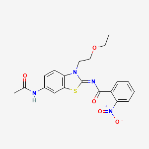 molecular formula C20H20N4O5S B2438207 N-[(2Z)-6-acetamido-3-(2-ethoxyethyl)-2,3-dihydro-1,3-benzothiazol-2-ylidene]-2-nitrobenzamide CAS No. 865174-16-9