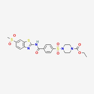 molecular formula C22H24N4O7S3 B2438266 Ethyl 4-((4-((6-(methylsulfonyl)benzo[d]thiazol-2-yl)carbamoyl)phenyl)sulfonyl)piperazine-1-carboxylate CAS No. 361174-46-1