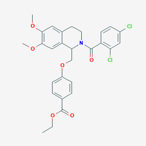 molecular formula C28H27Cl2NO6 B2438292 ethyl 4-{[2-(2,4-dichlorobenzoyl)-6,7-dimethoxy-1,2,3,4-tetrahydroisoquinolin-1-yl]methoxy}benzoate CAS No. 681155-28-2