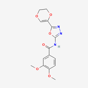 molecular formula C15H15N3O6 B2438304 N-(5-(5,6-dihydro-1,4-dioxin-2-yl)-1,3,4-oxadiazol-2-yl)-3,4-dimethoxybenzamide CAS No. 851094-84-3