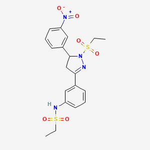 molecular formula C19H22N4O6S2 B2438307 N-(3-(1-(ethylsulfonyl)-5-(3-nitrophenyl)-4,5-dihydro-1H-pyrazol-3-yl)phenyl)ethanesulfonamide CAS No. 851782-93-9