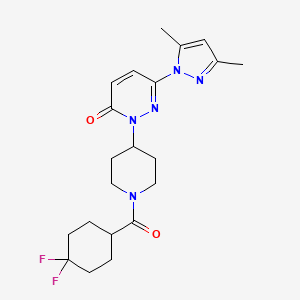 molecular formula C21H27F2N5O2 B2438313 2-[1-(4,4-difluorocyclohexanecarbonyl)piperidin-4-yl]-6-(3,5-dimethyl-1H-pyrazol-1-yl)-2,3-dihydropyridazin-3-one CAS No. 2379997-78-9