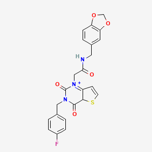 molecular formula C23H18FN3O5S B2438342 N-[(2H-1,3-benzodioxol-5-yl)methyl]-2-{3-[(4-fluorophenyl)methyl]-2,4-dioxo-1H,2H,3H,4H-thieno[3,2-d]pyrimidin-1-yl}acetamide CAS No. 1252912-45-0
