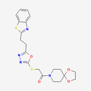 2-((5-(2-(Benzo[d]thiazol-2-yl)ethyl)-1,3,4-oxadiazol-2-yl)thio)-1-(1,4-dioxa-8-azaspiro[4.5]decan-8-yl)ethanone
