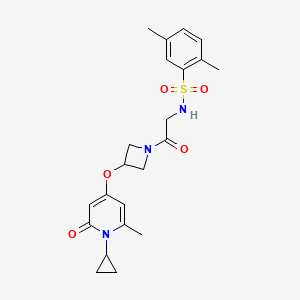 molecular formula C22H27N3O5S B2438389 N-(2-(3-((1-cyclopropyl-6-methyl-2-oxo-1,2-dihydropyridin-4-yl)oxy)azetidin-1-yl)-2-oxoethyl)-2,5-dimethylbenzenesulfonamide CAS No. 2034290-14-5