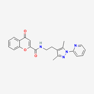 molecular formula C22H20N4O3 B2438395 N-(2-(3,5-dimethyl-1-(pyridin-2-yl)-1H-pyrazol-4-yl)ethyl)-4-oxo-4H-chromene-2-carboxamide CAS No. 2034337-24-9