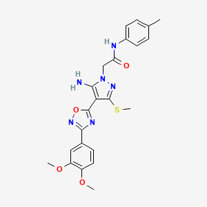 molecular formula C23H24N6O4S B2438437 2-(5-amino-4-(3-(3,4-dimethoxyphenyl)-1,2,4-oxadiazol-5-yl)-3-(methylthio)-1H-pyrazol-1-yl)-N-(p-tolyl)acetamide CAS No. 1019098-92-0