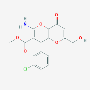 molecular formula C17H14ClNO6 B2438507 Methyl 2-amino-4-(3-chlorophenyl)-6-(hydroxymethyl)-8-oxo-4,8-dihydropyrano[3,2-b]pyran-3-carboxylate CAS No. 879624-18-7