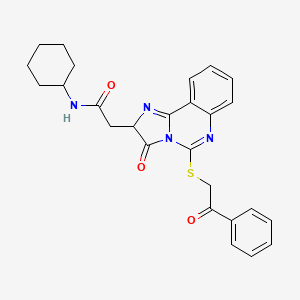 molecular formula C26H26N4O3S B2438576 N-cyclohexyl-2-{3-oxo-5-[(2-oxo-2-phenylethyl)sulfanyl]-2H,3H-imidazo[1,2-c]quinazolin-2-yl}acetamide CAS No. 958612-94-7