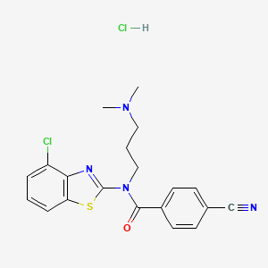 molecular formula C20H20Cl2N4OS B2438580 N-(4-chlorobenzo[d]thiazol-2-yl)-4-cyano-N-(3-(dimethylamino)propyl)benzamide hydrochloride CAS No. 1216444-03-9