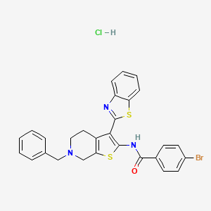 molecular formula C28H23BrClN3OS2 B2438585 N-(3-(benzo[d]thiazol-2-yl)-6-benzyl-4,5,6,7-tetrahydrothieno[2,3-c]pyridin-2-yl)-4-bromobenzamide hydrochloride CAS No. 1216682-34-6