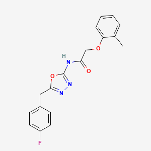 molecular formula C18H16FN3O3 B2438586 N-(5-(4-fluorobenzyl)-1,3,4-oxadiazol-2-yl)-2-(o-tolyloxy)acetamide CAS No. 1105237-59-9