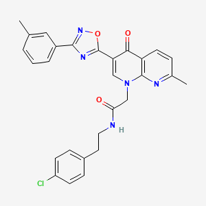 molecular formula C28H24ClN5O3 B2438632 N-[2-(4-chlorophenyl)ethyl]-2-{7-methyl-3-[3-(3-methylphenyl)-1,2,4-oxadiazol-5-yl]-4-oxo-1,4-dihydro-1,8-naphthyridin-1-yl}acetamide CAS No. 1030134-29-2