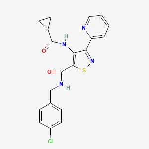 molecular formula C20H17ClN4O2S B2438686 N-[(4-chlorophenyl)methyl]-4-cyclopropaneamido-3-(pyridin-2-yl)-1,2-thiazole-5-carboxamide CAS No. 1251543-47-1