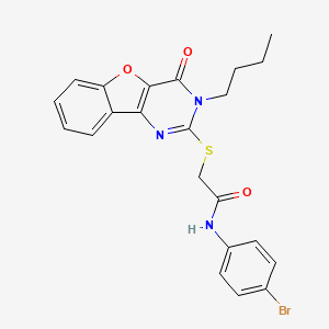 molecular formula C22H20BrN3O3S B2438712 N-(4-bromophenyl)-2-({5-butyl-6-oxo-8-oxa-3,5-diazatricyclo[7.4.0.0^{2,7}]trideca-1(9),2(7),3,10,12-pentaen-4-yl}sulfanyl)acetamide CAS No. 899940-98-8
