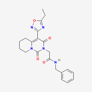 molecular formula C21H23N5O4 B2438733 N-benzyl-2-[4-(5-ethyl-1,2,4-oxadiazol-3-yl)-1,3-dioxo-1H,2H,3H,5H,6H,7H,8H-pyrido[1,2-c]pyrimidin-2-yl]acetamide CAS No. 1775345-47-5