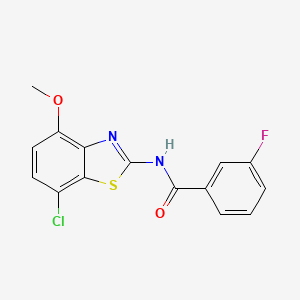 molecular formula C15H10ClFN2O2S B2438745 N-(7-chloro-4-methoxy-1,3-benzothiazol-2-yl)-3-fluorobenzamide CAS No. 886963-78-6