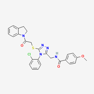 molecular formula C27H24ClN5O3S B2438835 N-((4-(2-chlorophenyl)-5-((2-(indolin-1-yl)-2-oxoethyl)thio)-4H-1,2,4-triazol-3-yl)methyl)-4-methoxybenzamide CAS No. 476434-01-2