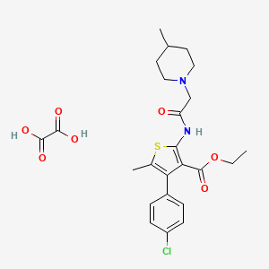 molecular formula C24H29ClN2O7S B2438908 Ethyl 4-(4-chlorophenyl)-5-methyl-2-(2-(4-methylpiperidin-1-yl)acetamido)thiophene-3-carboxylate oxalate CAS No. 1351619-84-5