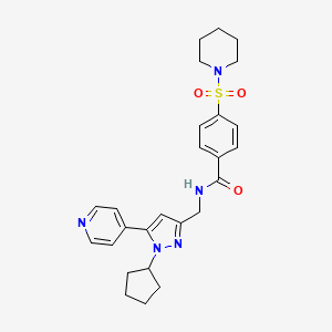 molecular formula C26H31N5O3S B2438917 N-((1-cyclopentyl-5-(pyridin-4-yl)-1H-pyrazol-3-yl)methyl)-4-(piperidin-1-ylsulfonyl)benzamide CAS No. 1421524-76-6