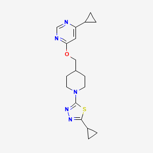 molecular formula C18H23N5OS B2438955 2-Cyclopropyl-5-(4-(((6-cyclopropylpyrimidin-4-yl)oxy)methyl)piperidin-1-yl)-1,3,4-thiadiazole CAS No. 2309574-51-2
