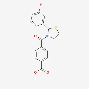molecular formula C18H16FNO3S B2438964 methyl 4-[2-(3-fluorophenyl)-1,3-thiazolidine-3-carbonyl]benzoate CAS No. 2034243-09-7