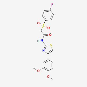 molecular formula C19H17FN2O5S2 B2438980 N-(4-(3,4-dimethoxyphenyl)thiazol-2-yl)-2-((4-fluorophenyl)sulfonyl)acetamide CAS No. 895470-88-9