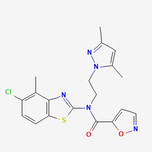 molecular formula C19H18ClN5O2S B2438983 N-(5-chloro-4-methyl-1,3-benzothiazol-2-yl)-N-[2-(3,5-dimethyl-1H-pyrazol-1-yl)ethyl]-1,2-oxazole-5-carboxamide CAS No. 1170592-05-8