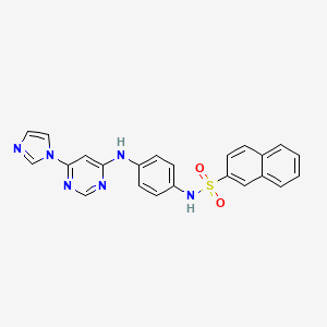 molecular formula C23H18N6O2S B2439005 N-(4-((6-(1H-imidazol-1-yl)pyrimidin-4-yl)amino)phenyl)naphthalene-2-sulfonamide CAS No. 1207053-03-9