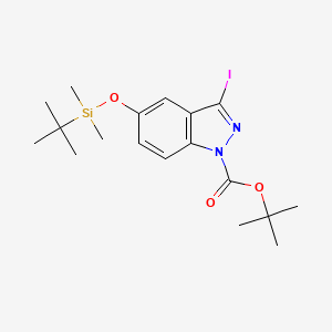 molecular formula C18H27IN2O3Si B2439022 tert-Butyl 5-((tert-butyldimethylsilyl)oxy)-3-iodo-1H-indazole-1-carboxylate CAS No. 1426425-58-2