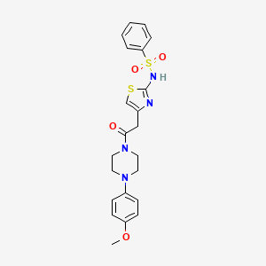 molecular formula C22H24N4O4S2 B2439040 N-(4-{2-[4-(4-methoxyphenyl)piperazin-1-yl]-2-oxoethyl}-1,3-thiazol-2-yl)benzenesulfonamide CAS No. 922075-50-1