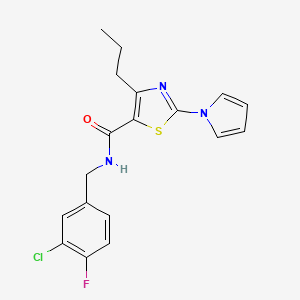 molecular formula C18H17ClFN3OS B2439052 N-[(3-chloro-4-fluorophenyl)methyl]-4-propyl-2-(1H-pyrrol-1-yl)-1,3-thiazole-5-carboxamide CAS No. 1243093-68-6