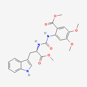 molecular formula C23H25N3O7 B2439087 METHYL 2-[({[(1S)-1-(1H-INDOL-3-YLMETHYL)-2-METHOXY-2-OXOETHYL]AMINO}CARBONYL)AMINO]-4,5-DIMETHOXYBENZOATE CAS No. 956194-31-3