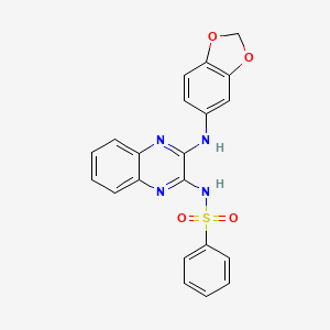 molecular formula C21H16N4O4S B2439120 N-[3-(1,3-benzodioxol-5-ylamino)quinoxalin-2-yl]benzenesulfonamide CAS No. 372089-72-0