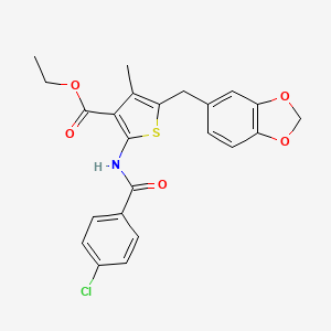 molecular formula C23H20ClNO5S B2439133 ethyl 5-[(2H-1,3-benzodioxol-5-yl)methyl]-2-(4-chlorobenzamido)-4-methylthiophene-3-carboxylate CAS No. 438022-63-0