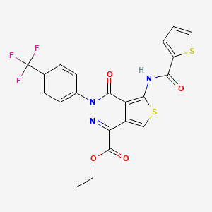 molecular formula C21H14F3N3O4S2 B2439140 ethyl 4-oxo-5-(thiophene-2-amido)-3-[4-(trifluoromethyl)phenyl]-3H,4H-thieno[3,4-d]pyridazine-1-carboxylate CAS No. 851951-49-0