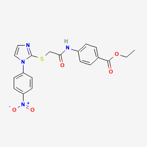 molecular formula C20H18N4O5S B2439168 ethyl 4-(2-{[1-(4-nitrophenyl)-1H-imidazol-2-yl]sulfanyl}acetamido)benzoate CAS No. 851079-37-3