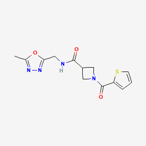 molecular formula C13H14N4O3S B2439186 N-[(5-methyl-1,3,4-oxadiazol-2-yl)methyl]-1-(thiophene-2-carbonyl)azetidine-3-carboxamide CAS No. 1286716-80-0