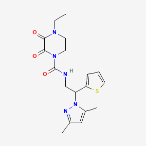molecular formula C18H23N5O3S B2439190 N-(2-(3,5-dimethyl-1H-pyrazol-1-yl)-2-(thiophen-2-yl)ethyl)-4-ethyl-2,3-dioxopiperazine-1-carboxamide CAS No. 2097887-97-1