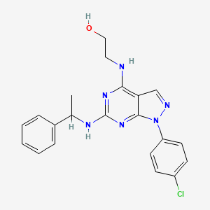 molecular formula C21H21ClN6O B2439221 2-((1-(4-chlorophenyl)-6-((1-phenylethyl)amino)-1H-pyrazolo[3,4-d]pyrimidin-4-yl)amino)ethanol CAS No. 1207001-77-1