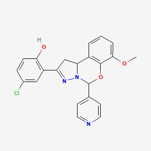 molecular formula C22H18ClN3O3 B2439224 4-Chloro-2-(7-methoxy-5-pyridin-4-yl-1,10b-dihydropyrazolo[1,5-c][1,3]benzoxazin-2-yl)phenol CAS No. 896620-41-0