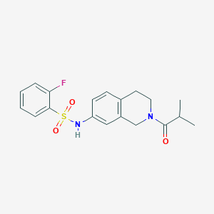 molecular formula C19H21FN2O3S B2439227 2-氟代-N-(2-异丁酰基-1,2,3,4-四氢异喹啉-7-基)苯磺酰胺 CAS No. 955695-42-8