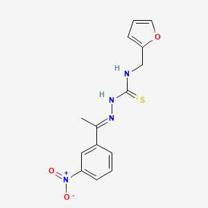 molecular formula C14H14N4O3S B2439228 (E)-N-(呋喃-2-基甲基)-2-(1-(3-硝基苯基)乙基亚胺基)羰基硫脲 CAS No. 402946-54-7